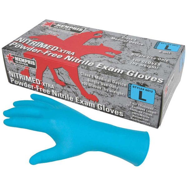 Mcr Safety Nitrile Disposable Gloves, 6 mil Palm, Nitrile, Powder-Free, L, Blue 6012L